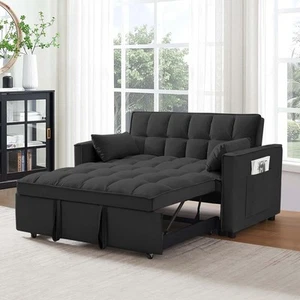 55'' 3-in-1 Velvet Convertible Loveseat Sofa Bed-2-Seater Sleeper Couch with ... - Picture 1 of 7