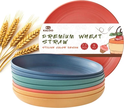 8 PCS Wheat Straw Plates,  7.7 Inch Melamine Reusable Plastic Unbreakable Dinner - Image 1 of 4