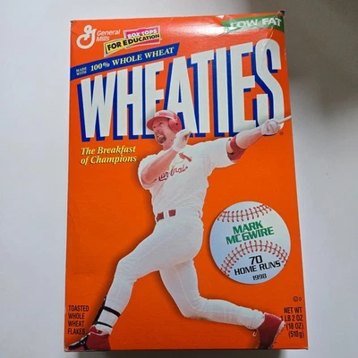 Mark McGwire Wheaties 70 Home Run Cereal Box Unopened St. Louis Cardinals - Image 1 of 2