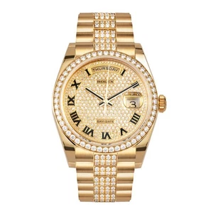 Rolex Day-Date 36 Watch 36MM Diamond Pave Roman Numerals Dial Gem Set - Picture 1 of 8