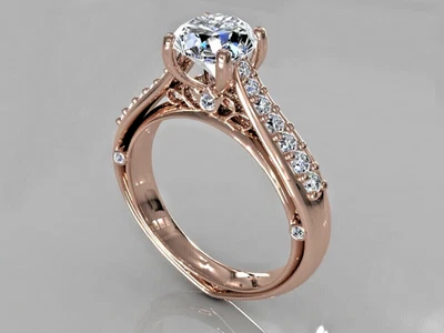 Anillo de compromiso para mujer de diamantes de moissanita de corte redondo de 2,0 quilates enchapado en oro rosa de 14 quilates Foto 1 de 4