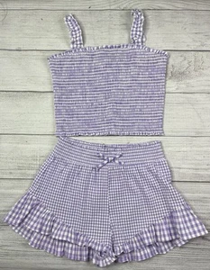 Tween Girls Boutique Purple Gingham 2pc Pull On Ruffle Shorts & Tank Girls Med 8 - Picture 1 of 14