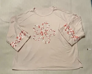 Beige & Orange Blumen Patch Grafik sichtbare Nähte weite Ärmel Top 2XL XXL - Bild 1 von 7