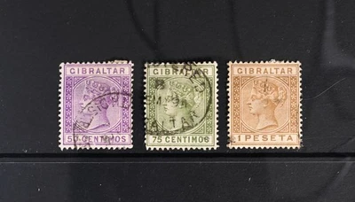 Gibraltar Scott # 34 35 36 F-VF Used Victoria British Colony Stamps $63 - Image 1 of 2