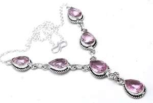 925 Sterling Silver Pink Topaz Gemstone Handmade Jewelry Necklace Size-17-18" - Picture 1 of 8