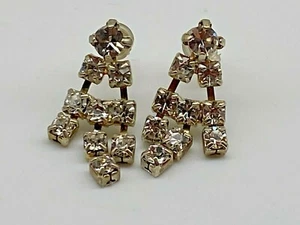 Vintage Silver Metal Rhinestone Diamante Drop Dangle Earrings 1980' Bridal - Picture 1 of 12