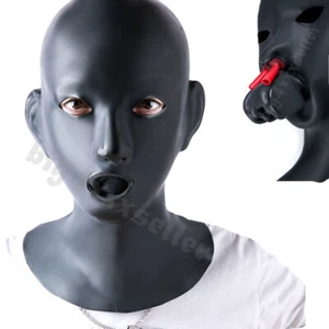 Female Natural Latex Hood Eyes open with Mouth Gag Nose tube For Women - Picture 1 of 6