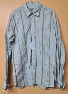 Ted Baker Shirt Light Blue Grey White Striped Double Cuff Size Ted 4 UK Large - Picture 1 of 5
