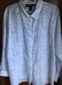 Susan Graver Style L/S White on White Bouse in Size XL - Picture 1 of 4