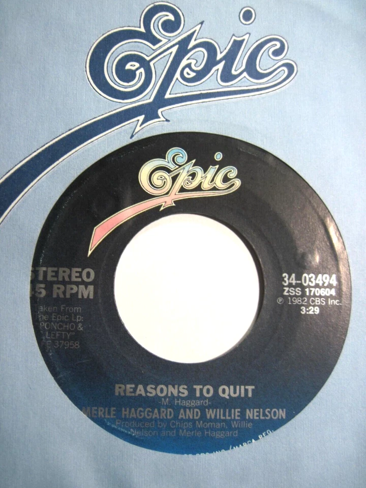 MERLE HAGGARD & WILLIE NELSON * 45 * Reasons To Quit *  1983 #6 * MINT UNPLAYED! - Image 1 of 1