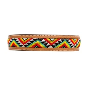 COLLAR DE CUERO PERRO Myra Hecho a mano BONJOUR Cuero Marrón Cuentas Centro Talla-PEQUEÑA - Imagen 1 de 7