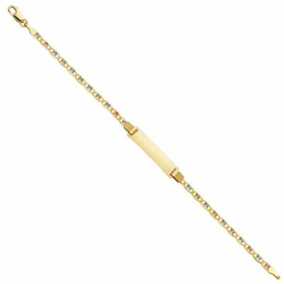 14K Gold Tri color Valentino Baby ID Bracelet Pulsera Esclava Oro Solido Bebe 6" - Image 1 of 3