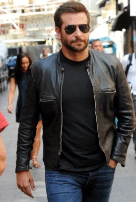 Chaqueta de cuero real de motociclista de moda Bradley Cooper elegante para hombre Foto 1 de 3
