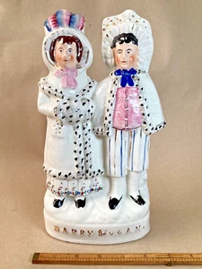RARO Antiguo Staffordshire Flatback “DARBY & JOAN” Figura Grupo, c1860 - Imagen 1 de 13