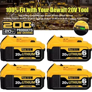 4Pack For DeWalt 20V 20 Volt Max XR 6.0AH Lithium Ion Battery DCB206-2 DCB207-2 - Picture 1 of 24