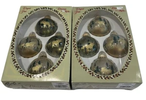 Vintage Krebs Glass 2 5/8" Clear W Moose & Trees Scene Ornaments TWO Sets Of 4 - Picture 1 of 8