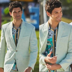 Summer Thin Linen Suits for Men Single Breasted Notched Lapel Jacket Slim Fit - Picture 1 of 15