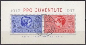 SWITZERLAND 1937 Pro Juventute Block/Miniature Sheet FU/CTO, with Certificate - Picture 1 of 3