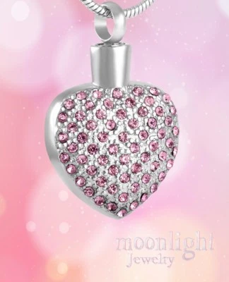 Nuevo Collar Conmemorativo Corazón Cristal Urna de Cremación Recuerdo Cenizas Foto 1 de 3