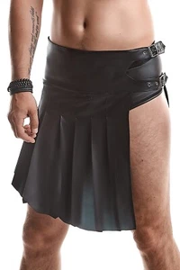 Men’s Black Pleated Kilt Skirt with Buckle Straps – Wetlook Gladiator Style - Picture 1 of 11