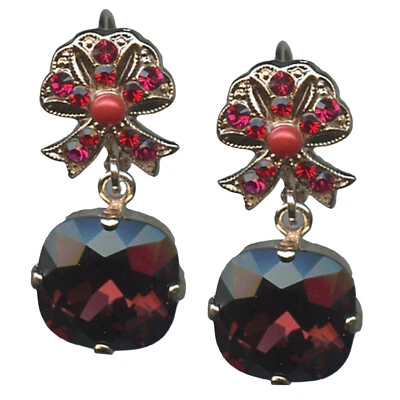 Pendientes Mariana Impresionantes Lazo en Siam y Borgoña Cristales Austriacos Dama en Re... Foto 1 de 3