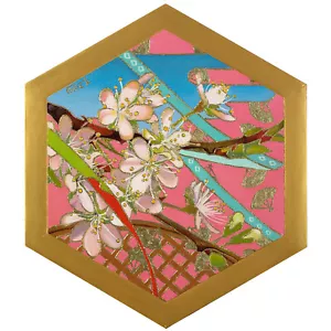 Yuzen Stil Frühling Saison, Original Kunstwerk Ölgemälde, gerahmt 8"x10" - Bild 1 von 7