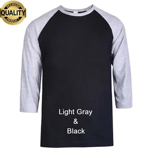 Men's Baseball T-Shirt Jersey Tee 3/4 Sleeve Premium Cotton Raglan Two Tone - Picture 1 of 1