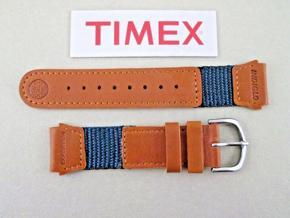 Correa de reloj Timex Expedition genuina 19 mm tamaño taco verde azulado nailon cuero tostado Foto 1 de 4