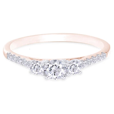 Anillo de compromiso de diamantes pasado presente futuro de 1/2 quilate en oro rosa de 10 k Foto 1 de 4