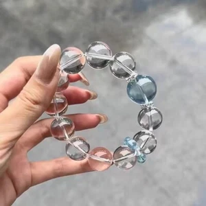 14mm Natural Beautiful    white Crystal   Quartz Crystal Beads Bracelet - Picture 1 of 5