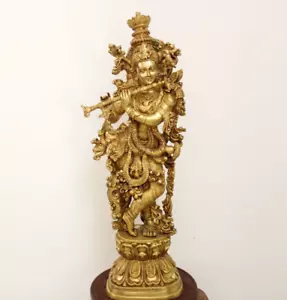 Krishna Vigrah Statue Messing Figur Gottheit Skulptur Hindu Wohnkultur Geschenk Idol - Bild 1 von 12