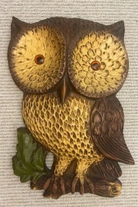Vintage Owl Wall Hanging Decor Ceramic 18" Large Rustic Art Plaque - Picture 1 of 5