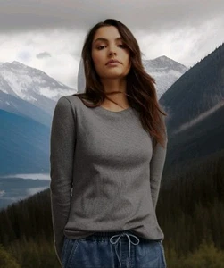 WITCHERY sz XS 6 8 Blue Curved Hem Rib TOP Long Sleeve Sweater Stretch #D6 - Picture 1 of 12