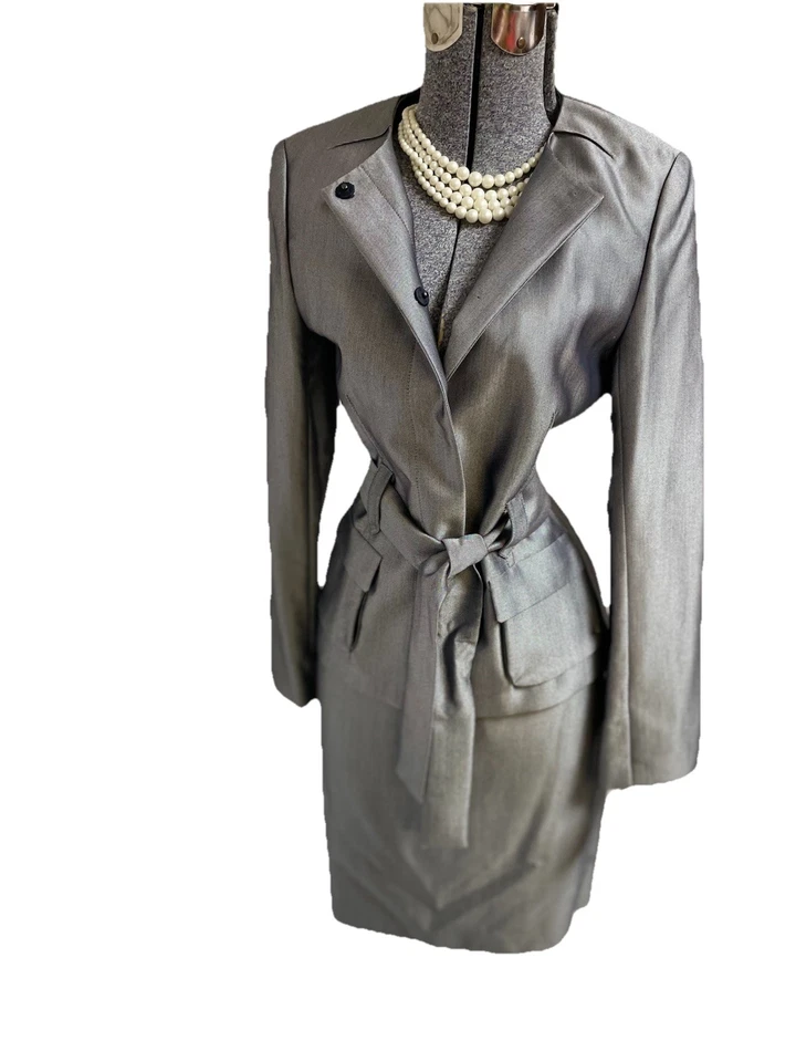 NUEVO $320 Calvin Klein Falda Traje 6 Dos Piezas Conjunto Bolsillos Plateados Tapeta Francesa Foto 1 de 4