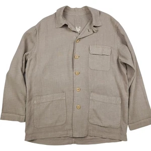 120% Lino Italy Linen Chore Coat Relaxed Jacket 9WP Beige Boho Layering - Picture 1 of 8