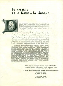Document ancien le mystère de la dame à la licorne issu de magazine 1954 - Foto 1 di 8