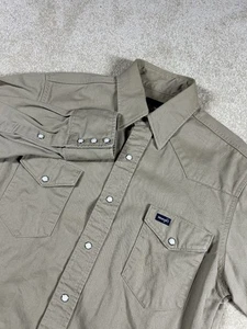 VNTG Wrangler X-Long Tails Beige Pearl Snap Button Down Shirt Brushpopper 15x33 - Picture 1 of 13