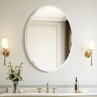 Bathroom Mirror for Over Sink, 20x28 Inch Oval Frameless Mirror, Beveled and ... - Image 1 of 4