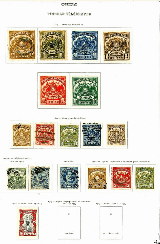 18 CHILE telegraph stamps, includes Hiscock's 1883 and 1894 sets on album page - Image 1 of 1