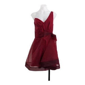 Allen Schwartz Prive Sz 8 ABS One-Shoulder Organza Mini Dress Red Bow Sleeveless - Picture 1 of 14