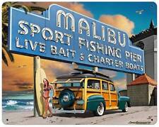 Malibu Fishing Bait Boat Surf Woodie Metal Sign Wall Man Cave Grossman LG343