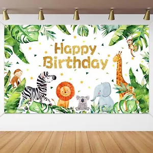 Safari Happy Birthday Party Supplies Jungle Animals Theme Birthday Banner Bac... - Picture 1 of 7