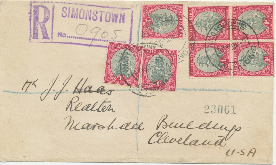 SOUTH AFRICA 1936 ship Drommedaris block of 4 + 3 single stamps multiple postage - Image 1 of 4