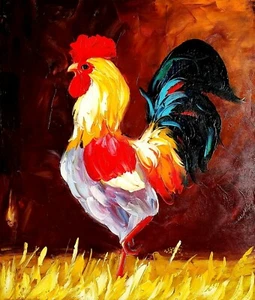 Rooster,  Item No.- 12,  24x20, 100% Hand painted Oil Painting on Canvas - Picture 1 of 6