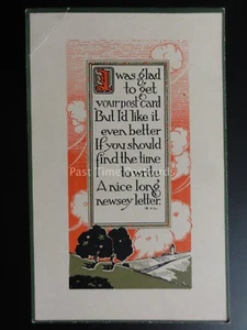 Verse: I WAS GLAD TO GET YOUR POSTCARD, BUT I'D....c1916 Arts & Crafts Influence - Picture 1 of 2