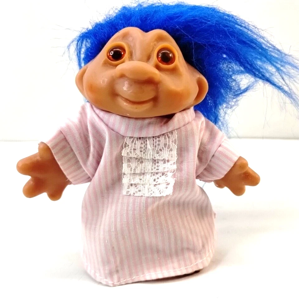 Camisa vintage 1986 DAM Troll pelo azul ojos ámbar rosa y blanca 4,5" Foto 1 de 4