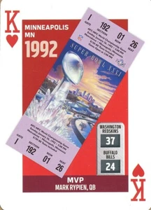 ODDBALL SUPER-BOWL XXVI Bills Redskins PLAYlNG-CARD Mark Rypien MVP WSU Cougars - Imagen 1 de 1