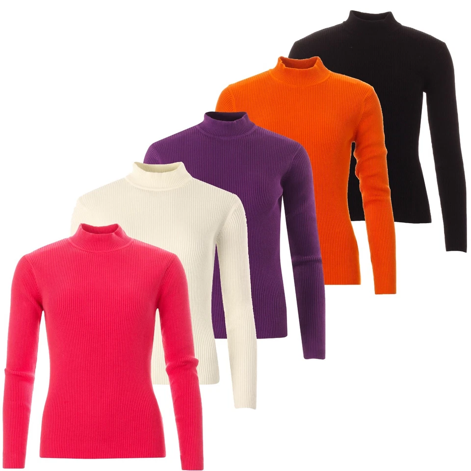 MADCAP WOMENS RETRO 70s RIBBED TURTLENECK Mock JUMPER SWEATER Brigitte MC532 - Image 1 of 1