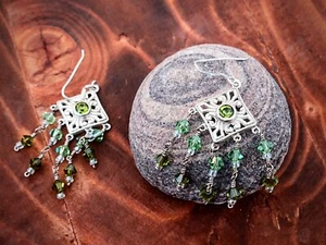 Pendientes elegantes, pegadizos y hermosos con cuentas verdes queridas ~ plata de ley 925 - Imagen 1 de 12