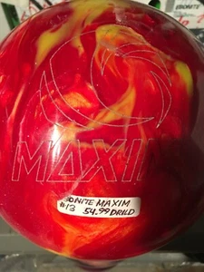 Ebonite Maxim 12# Fully Plugged Plastic bowling ball, Red/Yellow/Orange, Used - Picture 1 of 3